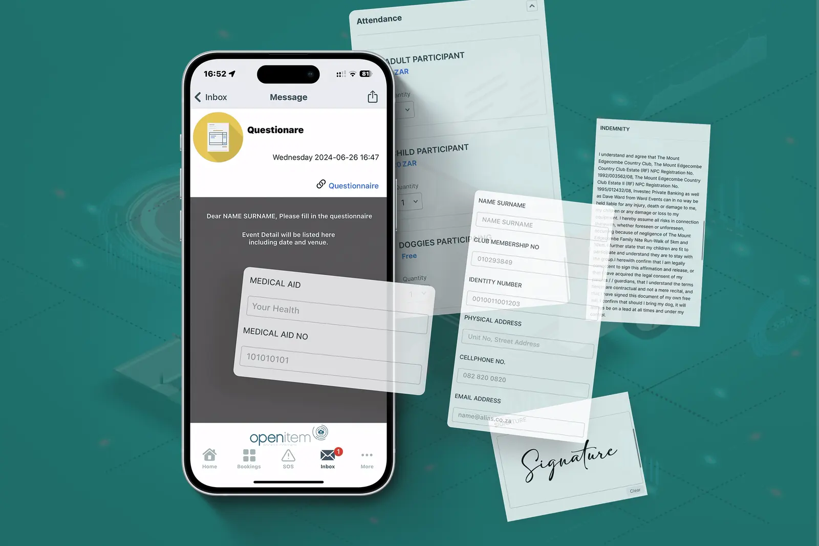 Onboarding questionnaire and signature on a phone