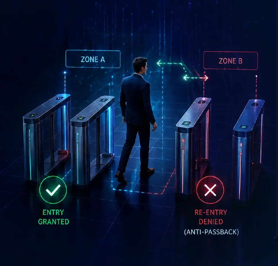 Anti-passback across face, QR and card